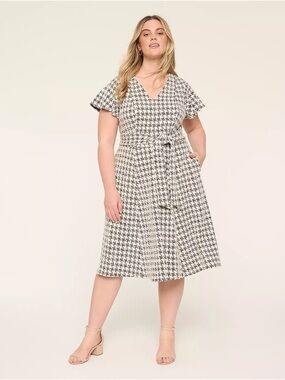 Lane Bryant Black and White Houndstooth Lena Midi Dress